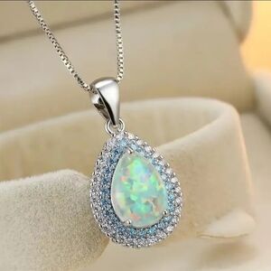 Water drop opal pendant necklace